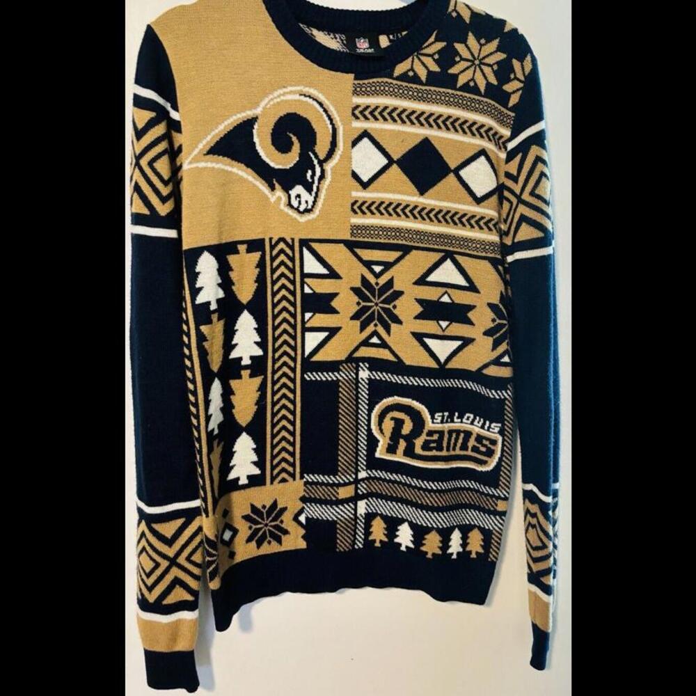 NFL St. Louis Rams Holiday Ugly‎ Sweater Navy Gold Size Small